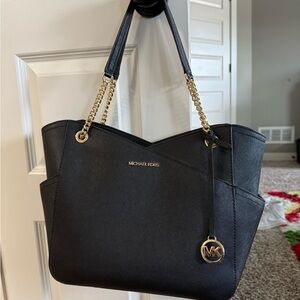 Michael Kors Black Shoulder Bag with Gold Accents